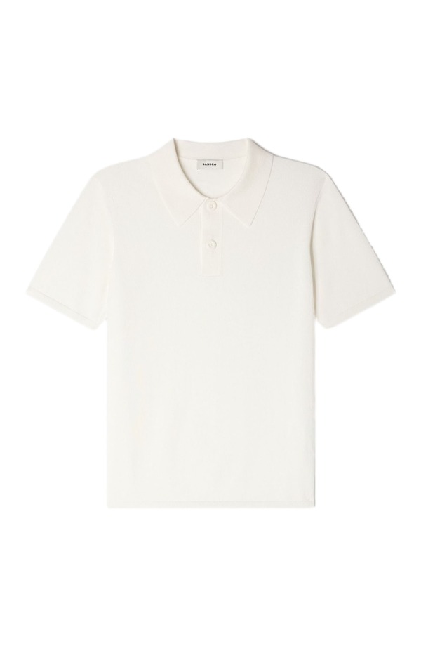砂子ロ メンズ トップス スポーツシャツ 半袖 編み物 SANDRO Short-sleeve knitted polo shirt White 白いこと