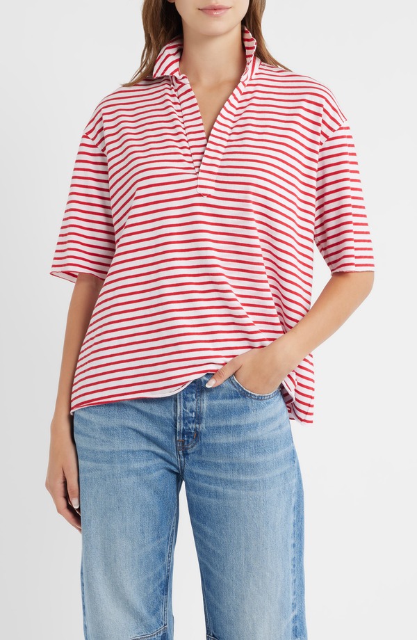 フランク & アイリーン レディース トップス シャツ Frank & Eileen Patty Short Sleeve Henley Sailor Stripe ストライプ|ReVida 店