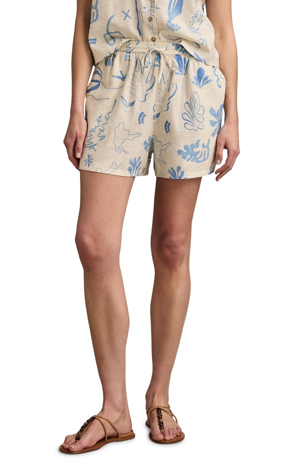ラッキーブランド レディース ボトムス 二分の一ズボン下・さる股引き 遊撃手ズボン下 リネン Lucky Brand The Beach Linen Blendrawstring Shorts Blue Coral Print 青色