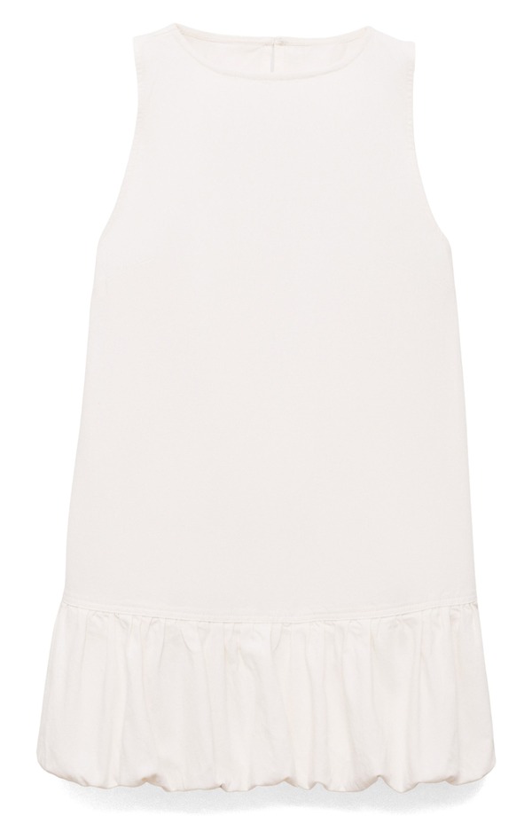 マンゴ レディース ボトムス ジーンズズボン下 ノースリーブ MANGO Puff Hem Sleeveless Denim Dress White 白いこと