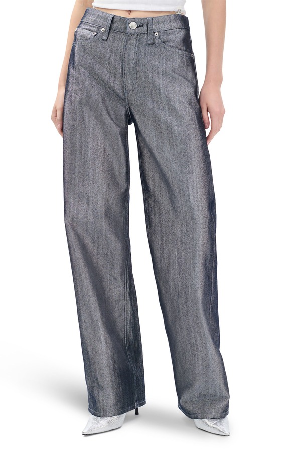 ラグアンドボーン レディース ボトムス ジーンズズボン下 ワイドレッグ 厚地の外套 デニム rag \u0026 bone Logan Coated Wide Leg Jeans Indigo Silver Lurex インディゴ