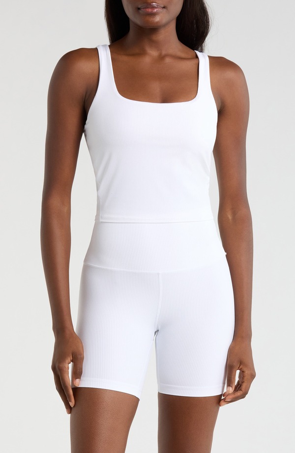 エムピージー レディース トップス 貯蔵タンクいの一番 MPG Crop Rib Tank Top Brilliant White 白いこと