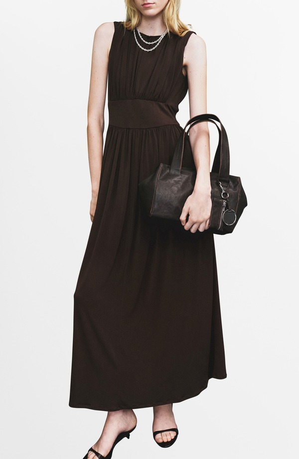 マンゴ レディース トップス 衣裳 ギャザー ノースリーブ マキシ MANGO Ruched Sleeveless Maxi Dress Brown 赤銅色