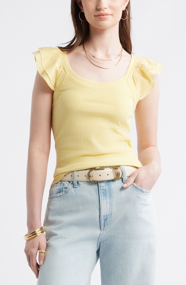 トレジャーアンドボンズ レディース トップス シャツ Treasure & Bond Rib Flutter Tank Yellow Sundress イエロー|ReVida 店