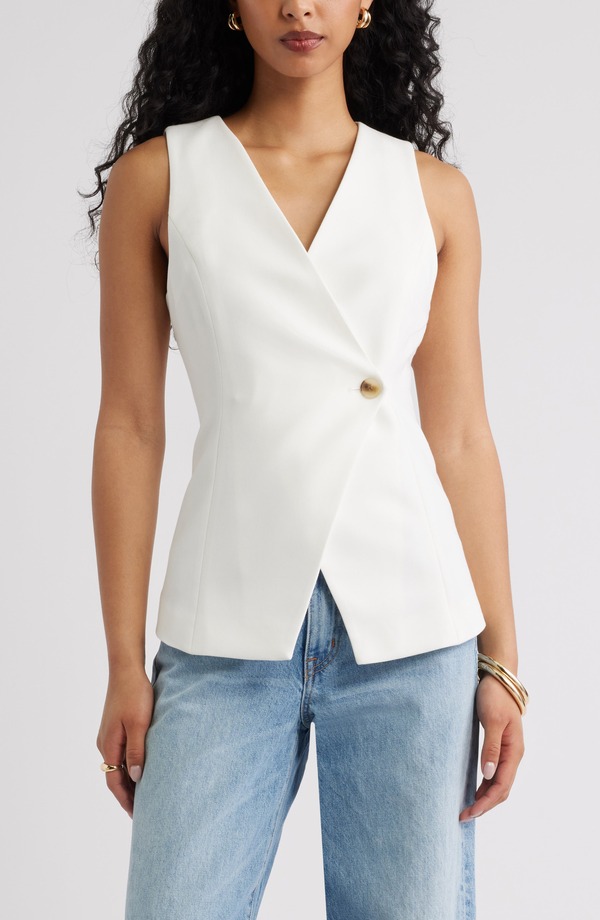 オープンエディット レディース アウター ベスト アシンメトリー Open Edithe Icon Asymmetric Vest Ivory アイボリー｜ReVida 店