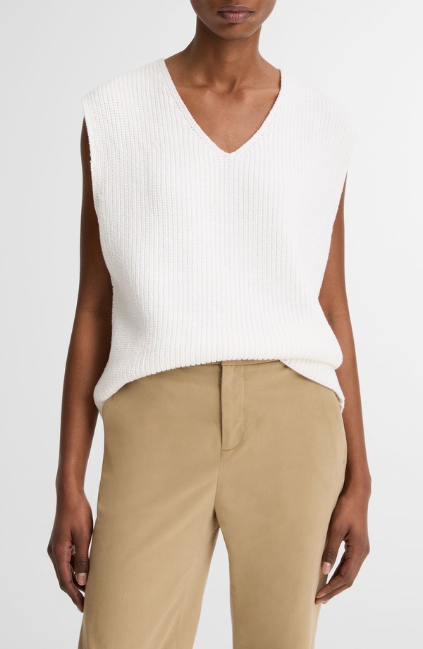 ヴィンス レディース トップス プルオーバー V素っ首 限りない スウェーター 綿織物 Vince Relaxed V-Neck Cotton Blend Sweater Vest Optic White 白いこと
