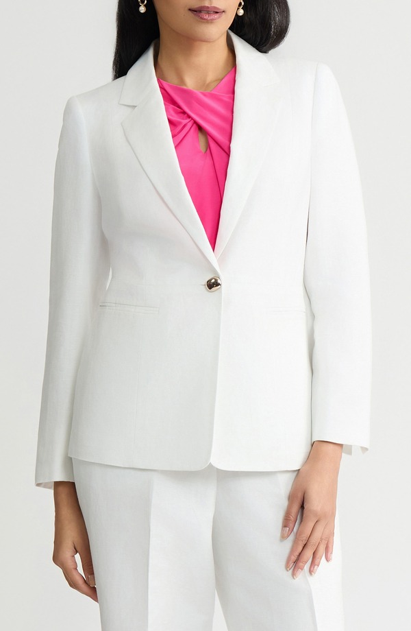 カスパール レディース アウター 上衣・上衣 スポーツジャケット リネン KASPER One-Button Linen Blend Peplum Blazer Lily White 白いこと