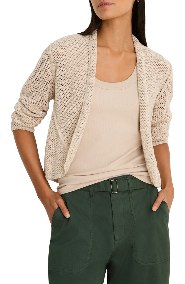 ニックプラスゾーイ レディース アウター パーカー・スウェット メッシュ ジレー NIC+ZOE Mesh Stitch Cocoon Cardigan Macadamia