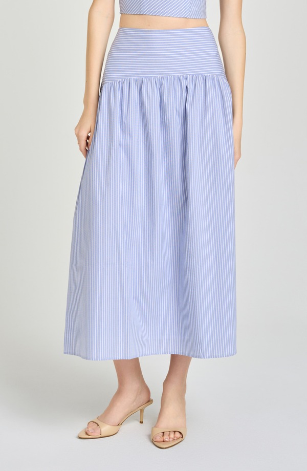 亭主もち レディース 下つ方スコート MIDI 綿織物 WAYF x Hannah Lovey Porter Georgia Directional Stripe Cotton Blend Midi Skirt Blue 青碧