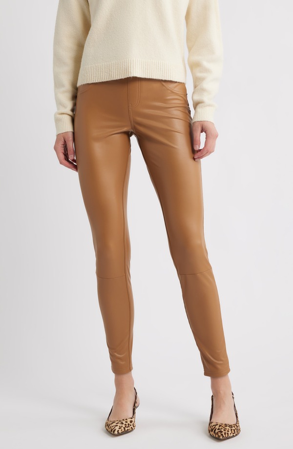 ヒュー レディース ボトムス レギンス なめし革 フェイクレザー Hue Faux Leather Leggings Tobacco Brown 赤銅色