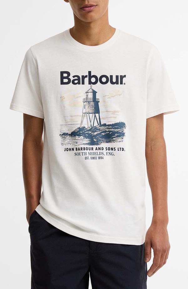 バブアー メンズ トップス ティーシャツ グラフィック Barbour Harbourside Graphic T-Shirt Whisper White 白いこと
