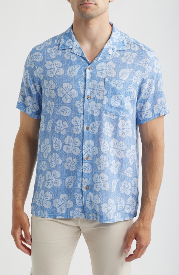 ヴァインヤードヴァインズ メンズ トップス プルオーバー 御花柄 リネン 御花 vineyard vines Hawaiian Floralinen Blend Camp Shirt Floral - Coastline