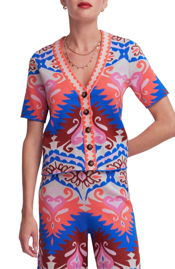 ボーデン レディース アウター パーカー・スウェット ジレー Boden Short Sleeve Jacquard Cardigan Aztec