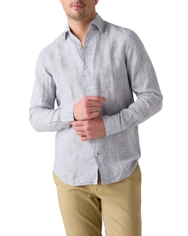 ロバート タルボット メンズ トップス プルオーバー リネン Robertalbott Morgan Medium Stripe Linen Shirt Navy 米国海軍