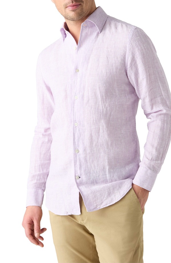 ロバート タルボット メンズ トップス プルオーバー リネン Robertalbott Morgan Medium Stripe Linen Shirt Purple パープル