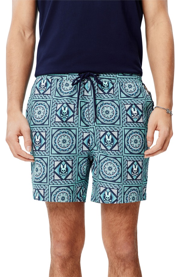 サイコバニー メンズ 海水着 二分の一ズボン下・さる股引き Psycho Bunny Frank All Over Swim Trunks Cabbage