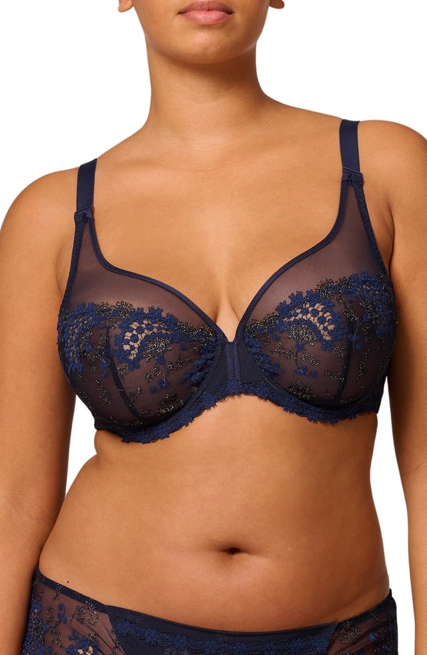 シモーヌペレール レディース アンダー御召しもの ブラ Simone Perele Wish Underwire Plunge Bra Sapphire サファイア