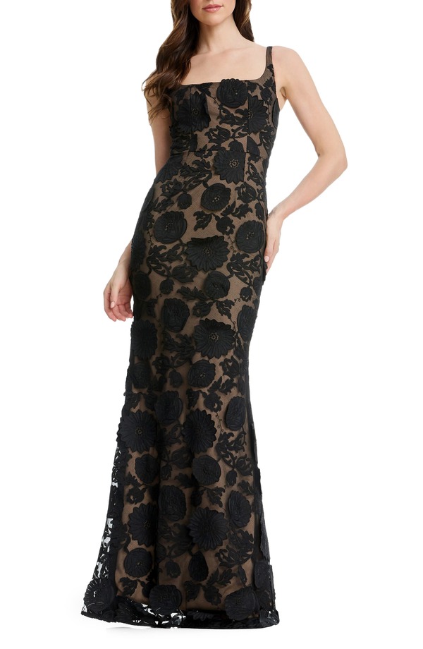 ドレスザポプレーション レディース トップス 衣装 御花柄 御花 Dress the Population Lorena Floral Appliqu Mermaid Gown Black/ Beige 黒いこと
