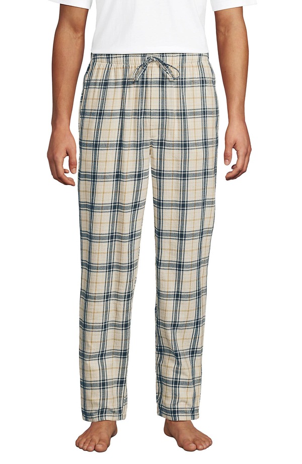 ランズ挙げ句のはて メンズ ボトムス 心地好いズボン下 Lands\u0027 End Flannel Pajama Pants Antique Alabaster Plaid 読み合わせる