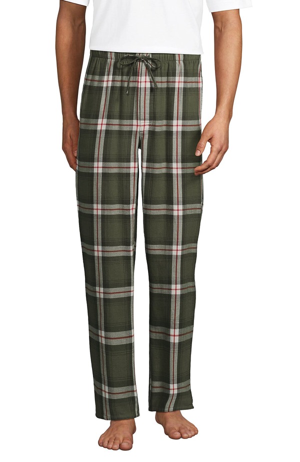 ランズ挙げ句のはて メンズ ボトムス 心地好いズボン下 Lands\u0027 End Flannel Pajama Pants River Stone Green Plaid 緑であること