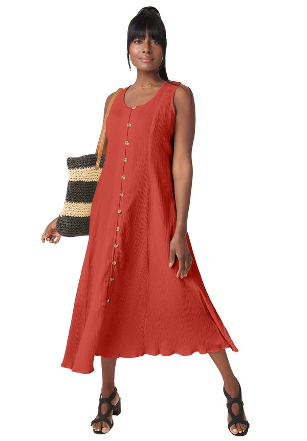 ジェシカ英国の首都 レディース トップス 衣装 名取り草落ち込む Jessica London Button Down Gauze Dress Burnt Red 赤いこと