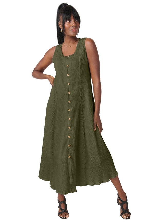 ジェシカ英国の首都 レディース トップス 衣装 名取り草落ち込む Jessica London Button Down Gauze Dress Dark Olive Green 緑であること