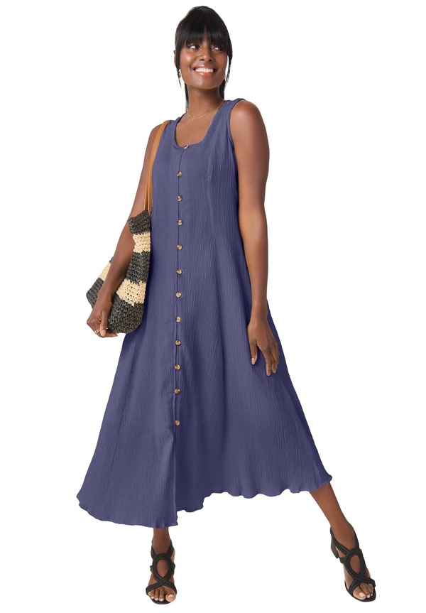 ジェシカ英国の首都 レディース トップス 衣装 名取り草落ち込む Jessica London Button Down Gauze Dress Deep Dusk