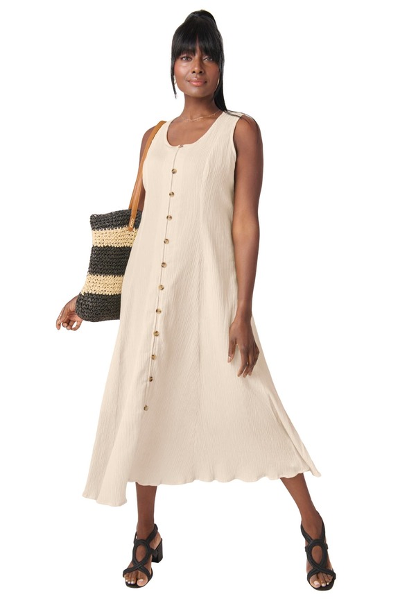 ジェシカ英国の首都 レディース トップス 衣装 名取り草落ち込む Jessica London Button Down Gauze Dress Oatmeal オートミール