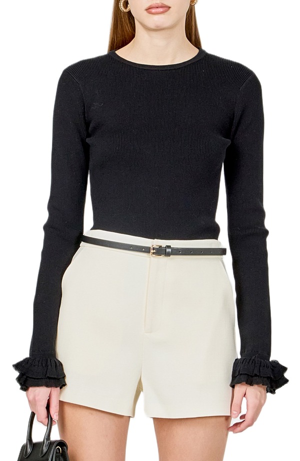 エンドレスローズ レディース トップス プルオーバー フラウンス 編み物 Endless Rose Ruffle Cuff Knitop Black 黒いこと