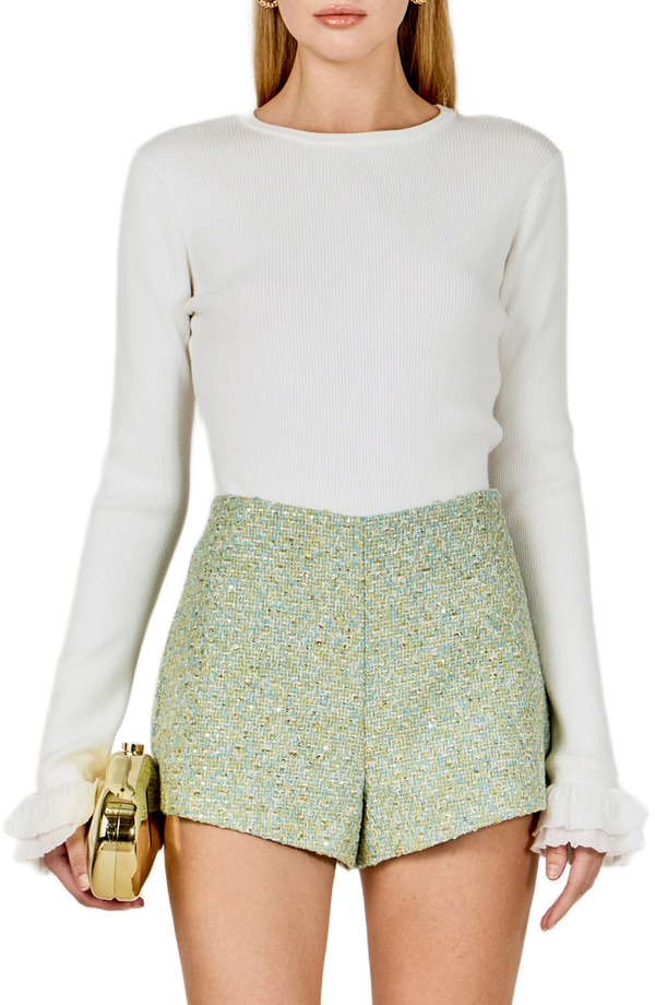 エンドレスローズ レディース トップス プルオーバー フラウンス 編み物 Endless Rose Ruffle Cuff Knitop White 白いこと