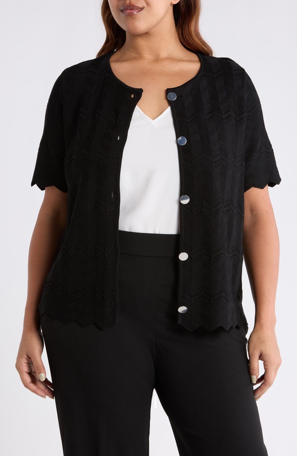 アンクライン レディース アウター パーカー・スウェット ジレー Anne Klein Pointelle Short Sleeve Cardiganne Black 黒いこと