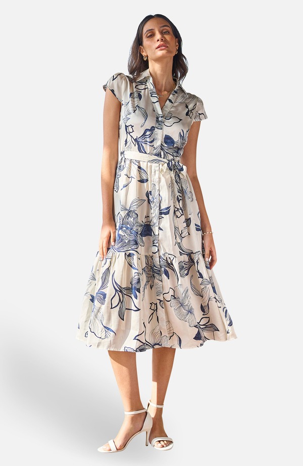 ユミキム レディース トップス 衣装 御花柄 MIDI プルオーバー 御花 Yumi Abstract Floral Midi Shirt Dress Ivory 象牙色
