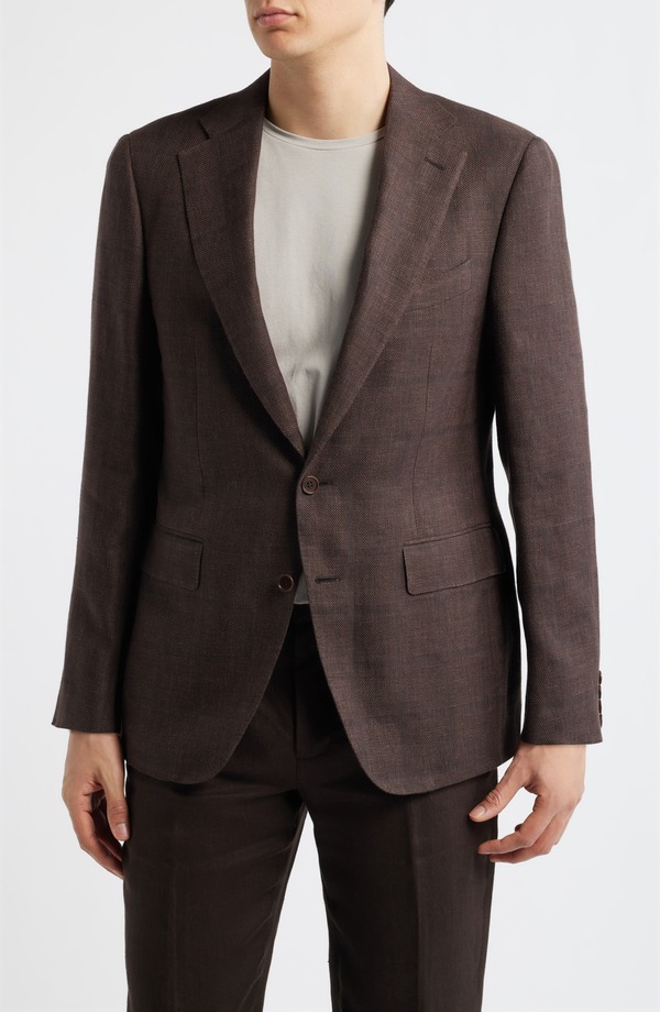 カナーリ メンズ アウター 上衣・上衣 羊毛 厚地の外套 旗がしら リネン Canali Capri Trim Fit Brown Check Jacquard Linen \u0026 Wool Sport Coat Dark Brown 赤銅色