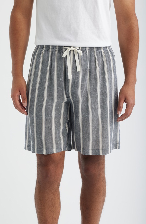 マジェスティック メンズ ボトムス 二分の一ズボン下・さる股引き 遊撃手ズボン下 綿織物 Majestic International Textured Retreat Woven Cotton Drawstring Pajama Shorts Navy/ Beige 米国海軍