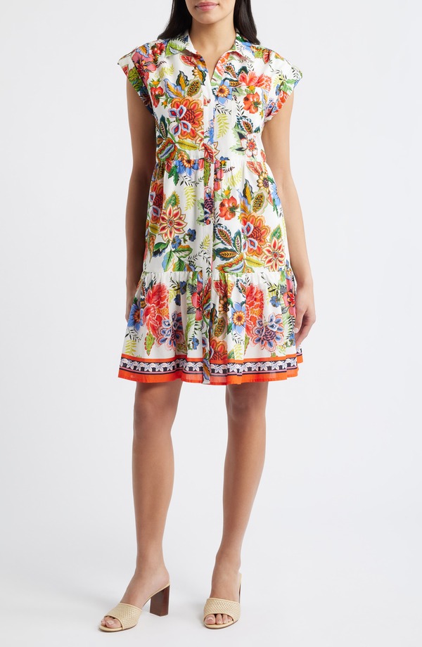 エリザジェイ レディース トップス 衣装 御花柄 綿織物 御花 Eliza J Floral Cotton Dress Ivory Mult 象牙色