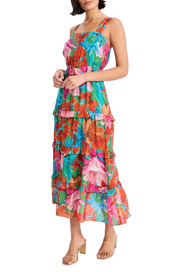 マギー英国の首都 レディース トップス 衣裳 お花柄 MIDI お花 Maggy London Floral Midi Sundress Kelly Green/ Fuchsia フューシャ