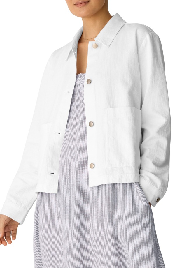 エイリーンフィッシャー レディース アウター ジャケット・ブルゾン コットン リネン Eileen Fisher Classicollar Organicotton & Organic Linen Jacket White ホワイト｜ReVida 店