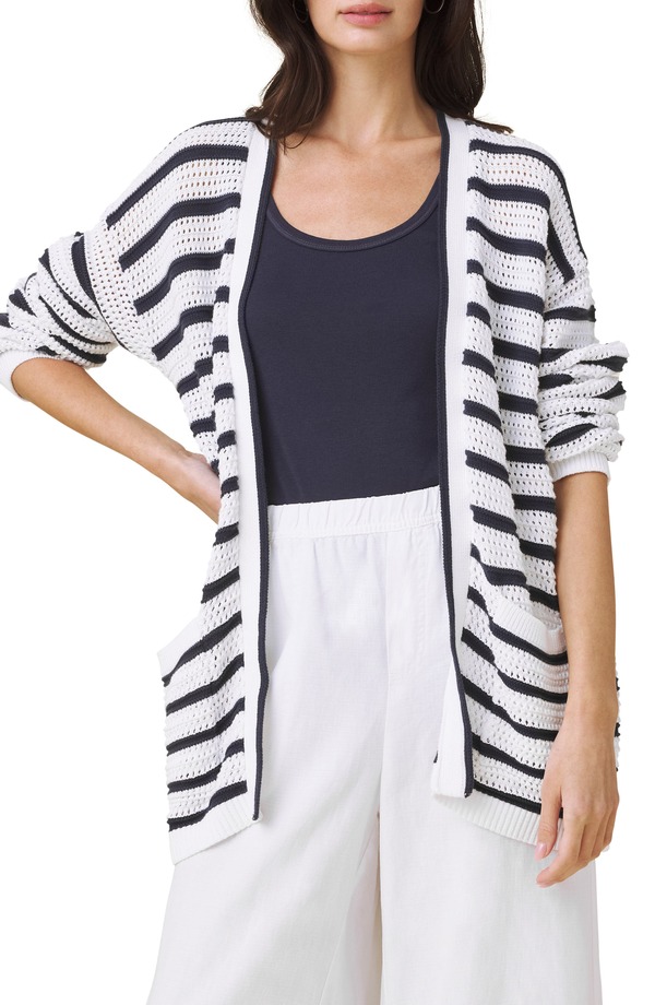 スプレンディット レディース アウター パーカー・スウェット ジレー Splendid Beckham Stripe Open Cardigan White/ Navy 白いこと