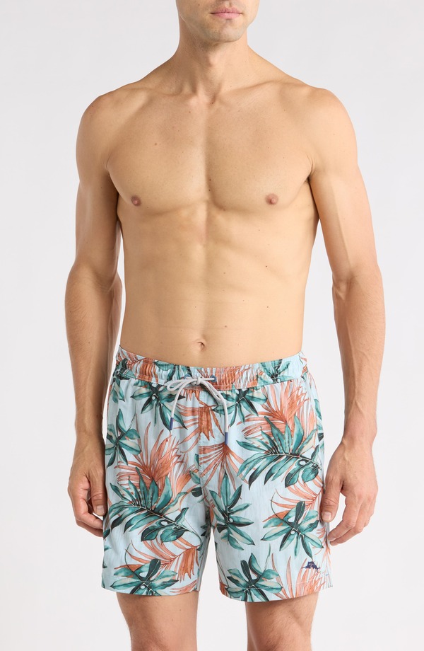トッミーバハマ メンズ 水泳着 二分の一ズボン下・さる股引き Tommy Bahama Naples Tidal Fronds 6-Inch UPF 30+ Swim Trunks Pale Opal