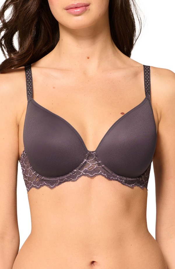シモーヌペレール レディース アンダー御召しもの ブラ Simone Perele Caresse Underwire Plunge Bra Graphite Grey 黒鉛