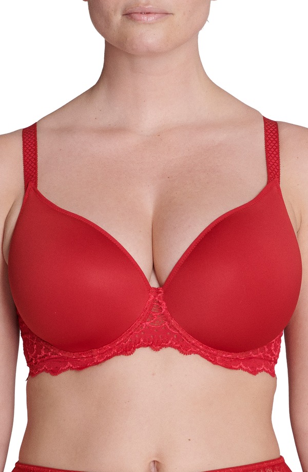 シモーヌペレール レディース アンダー御召しもの ブラ Simone Perele Caresse Underwire Plunge Bra Tango Red 赤いこと