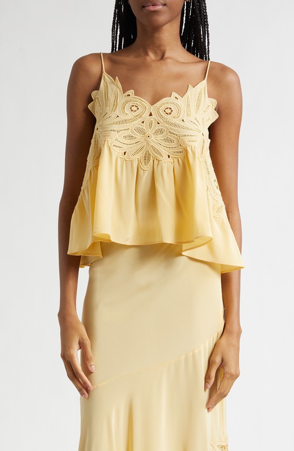ウラ・ジョンソン レディース トップス プルオーバー 地絹 スピード競技 Ulla Johnson Rosie Lace Appliqu Silk Tank Dandelion
