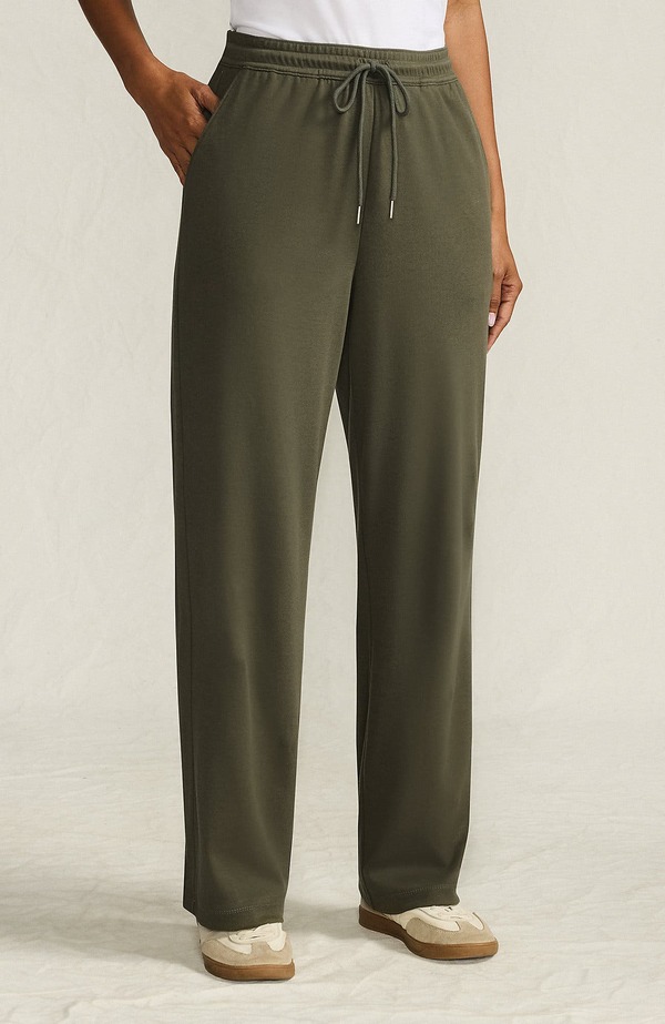 ランズ挙げ句の果て レディース ボトムス レギンストレート ズボン下 編み物 Lands\u0027 End Sport Knit High Rise Pull On Relaxed Straight Leg Pants Forest Moss フォレスト