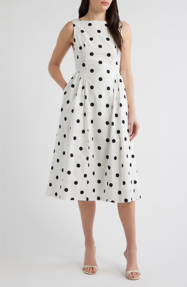 サムエデルマン レディース トップス 衣装 点点柄 点点 ノースリーブ 綿織物 Sam Edelman Polka Dot Sleevelesstretch Cotton Dress White/ Black 白いこと