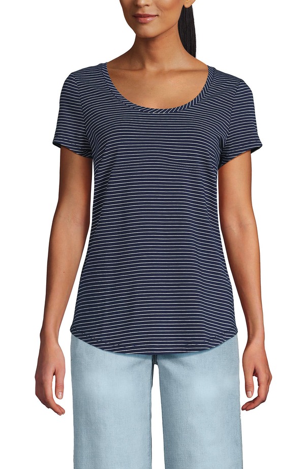 ランズエンド レディース トップス シャツ ジャージー Lands' End Lightweight Jersey T-shirt Deep Sea Navy Thin Stripe ネイビー|ReVida 店