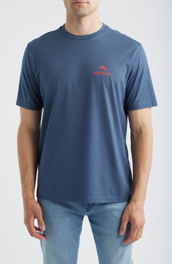 トッミーバハマ メンズ トップス ティーシャツ グラフィック Tommy Bahama Run White \u0026 Brew Graphic T-Shirt Navy Heather ギョリュウモドキ