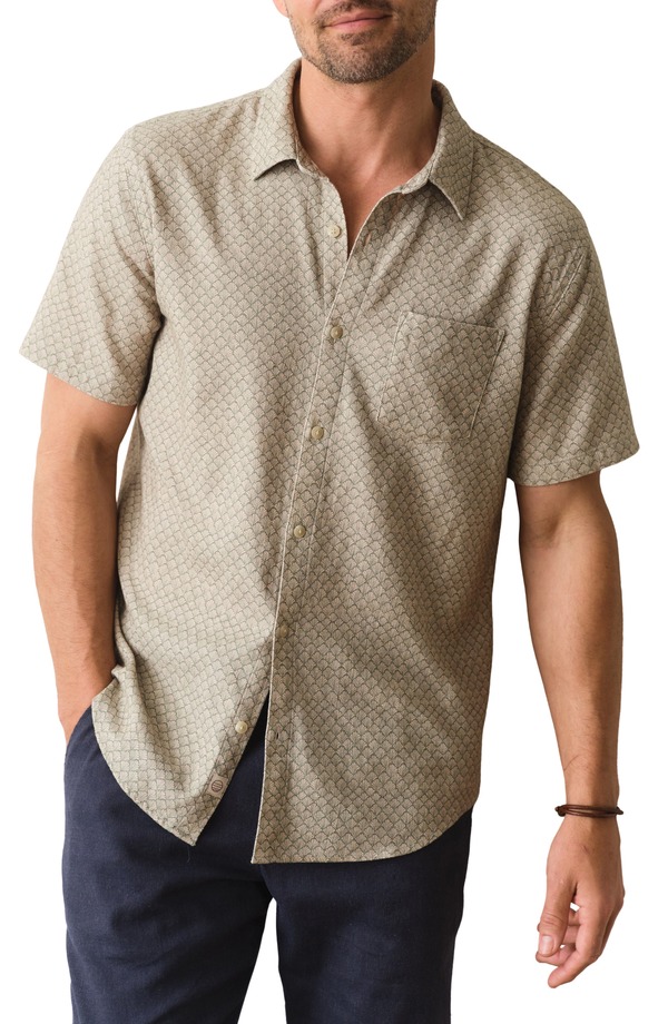 米国海兵隊員 度合い メンズ トップス プルオーバー Marine Layer Stretch Selvage Short Sleeve Button-Up Shirt Sage Shell Print サルヴィア
