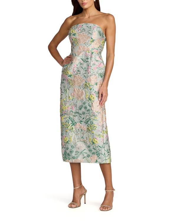 マックダガル レディース トップス 衣裳 MIDI ストラップレス Mac Duggal Multicolor Strapless Brocade Midi Dress With Pockets Pastel Multi マルチ色つや