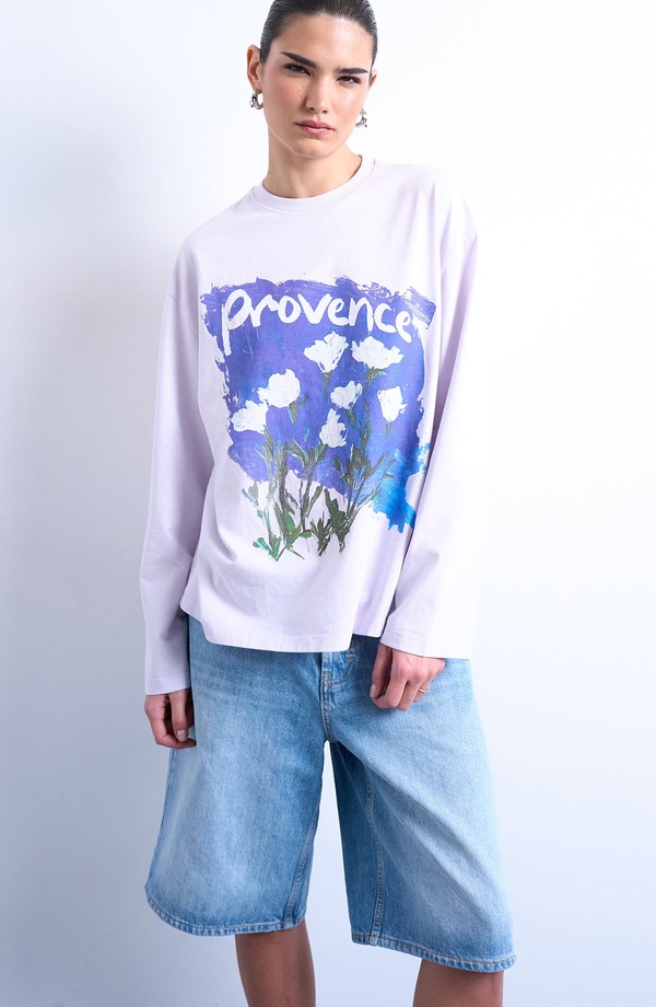 とっ始め販売店 レディース トップス プルオーバー グラフィック Topshoprovence Graphic Long Sleeve T-Shirt Lilac 紫はしどい