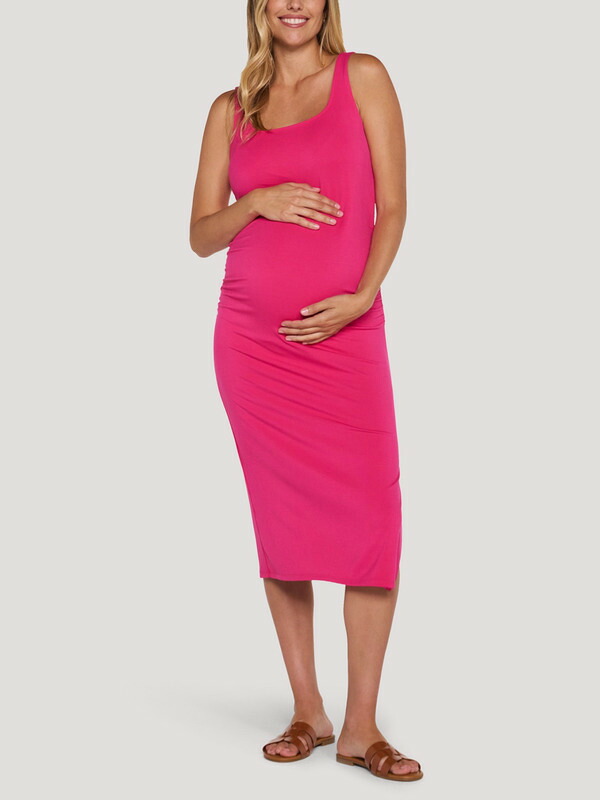 マザーフッドマタニティー レディース トップス 衣裳 ギャザー MIDI ノースリーブ MOTHERHOOD MATERNITY Sleevelesside Ruched Midi Dress Fuchsia Rose フューシャ